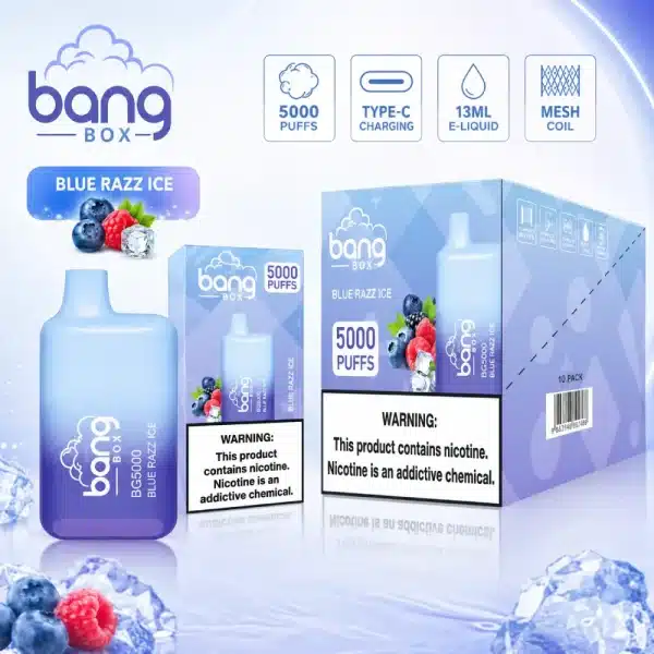 Bang Box BC5000 Vape Blue Razz Ice 5000 Puffs with Type-C charging and mesh coil features